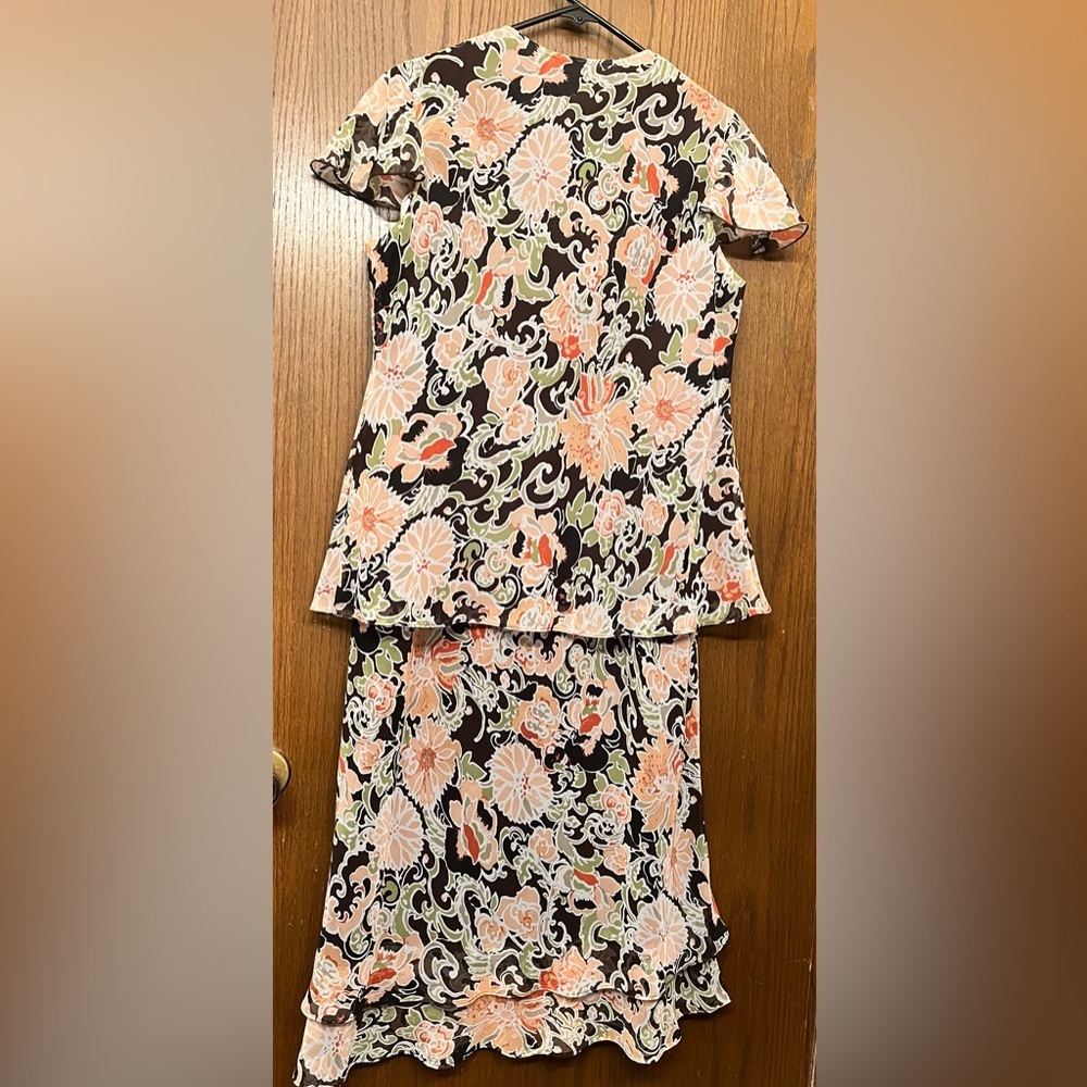 EUC Cato Brown & Coral Colored Floral Two-Piece Dress Set 14-16W - Picture 3 of 13